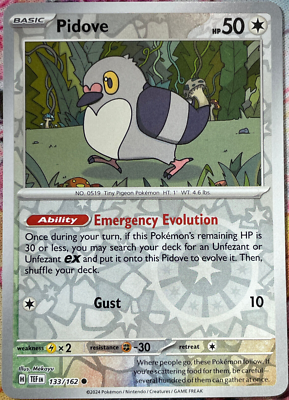 Near Mint 2024 Pokémon Pidove Reverse Holo – Temporal Forces #133/162 | Basic Colorless-Type TCG Card