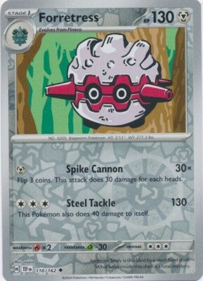 Near Mint 2024 Pokémon Forretress Reverse Holo – Temporal Forces #110/162 | Basic Steel-Type TCG Card