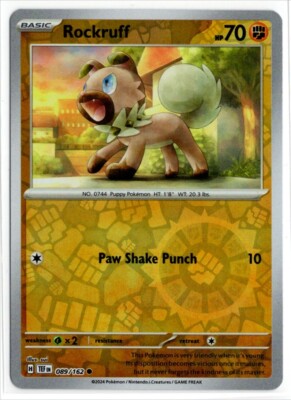 Near Mint 2024 Pokémon Rockruff Reverse Holo – Temporal Forces #089/162 | Basic Fighting-Type TCG Card