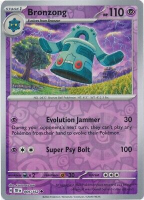 Near Mint 2024 Pokémon Bronzong Reverse Holo – Temporal Forces #069/162 | Basic Steel-Type TCG Card