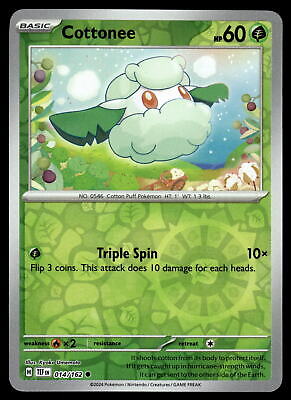 Near Mint 2024 Pokémon Cottonee Reverse Holo – Temporal Forces #014/162 | Basic Grass-Type TCG Card