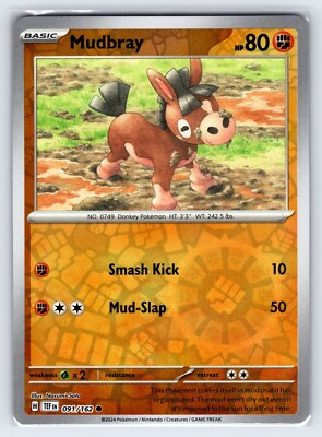 Near Mint 2024 Pokémon Mudbray Reverse Holo – Temporal Forces #091/162 | Basic Fighting-Type TCG Card