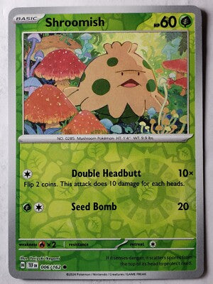 Near Mint 2024 Pokémon Shroomish Reverse Holo – Temporal Forces #006/162 | Basic Grass-Type TCG Card