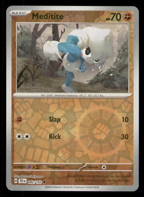 Near Mint 2024 Pokémon Meditite Reverse Holo – Temporal Forces #082/162 | Basic Fighting-Type TCG Card