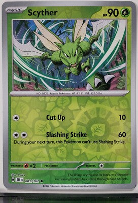 Near Mint 2024 Pokemon Scyther Reverse Holo – Temporal Forces #001/162